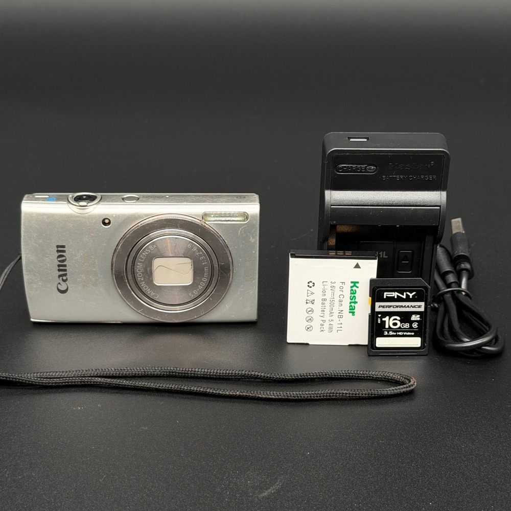Canon PowerShot ELPH 180 Silver Digital Camera 8x Optical Zoom Bundle 16GB SD
